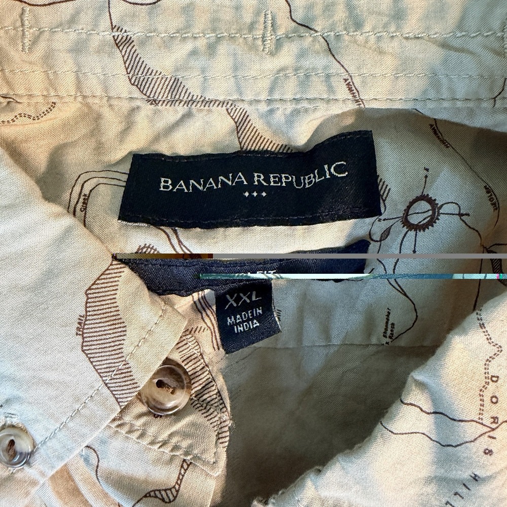 Banana Republic Heritage Map Topographic Print Short Sleeve Shirt Mens XXL Beige - Picture 4 of 4